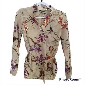 Vintage 70’s Style Sheer Mesh Floral Top